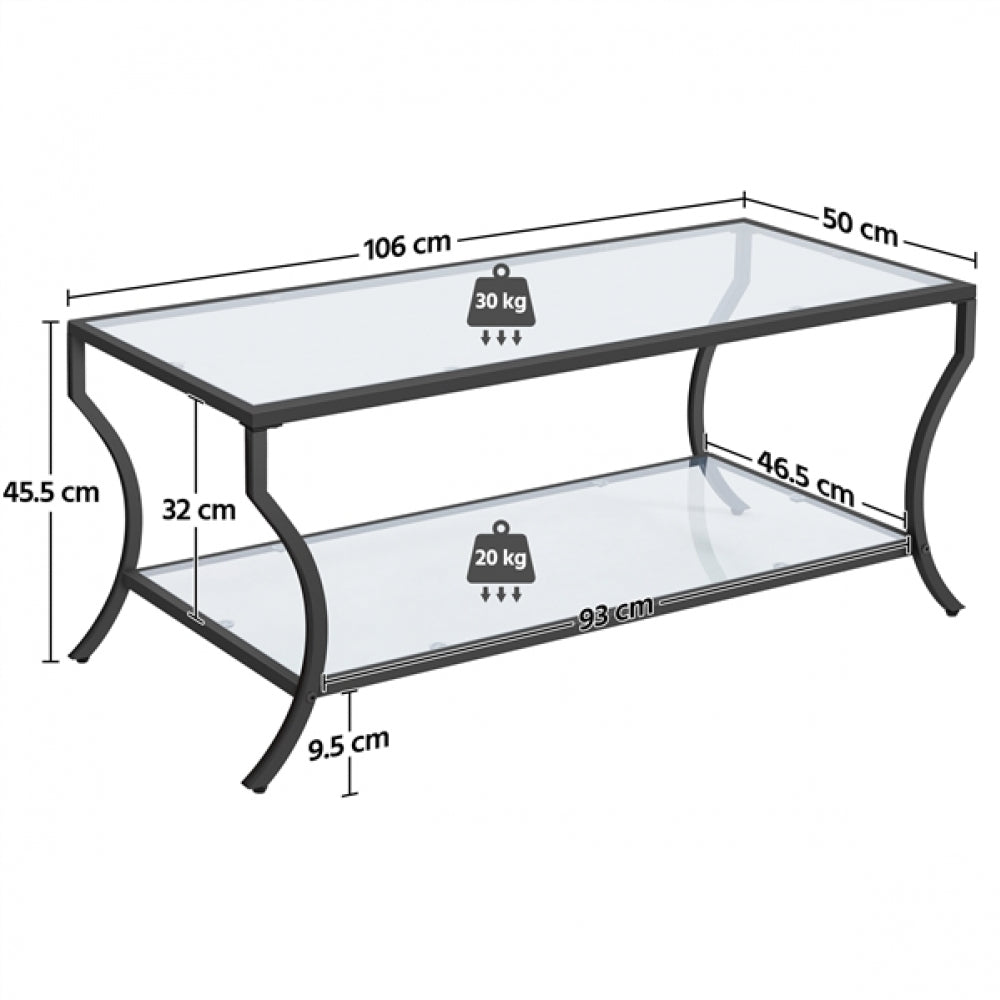 2-tier Rectangular Iron Framed Tempered Glass Coffee Table