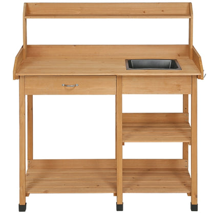 Potting Bench Table Removable Sink Firwood Drawer Open Multiple Shelves