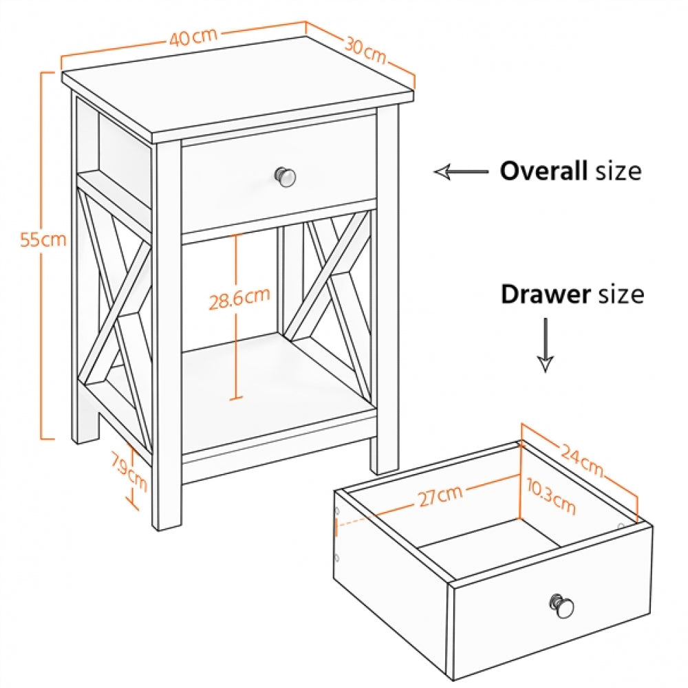 Improved Quality Wood X Shape Bedside End Table Set of 2 Storage Cabinet Nightstand