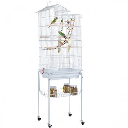 Rolling Metal Bird Cage with Detachable Stand Toys Included