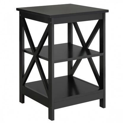 3 Tier Wood X Shape Bedside End Table Storage Cabinet Night Stand