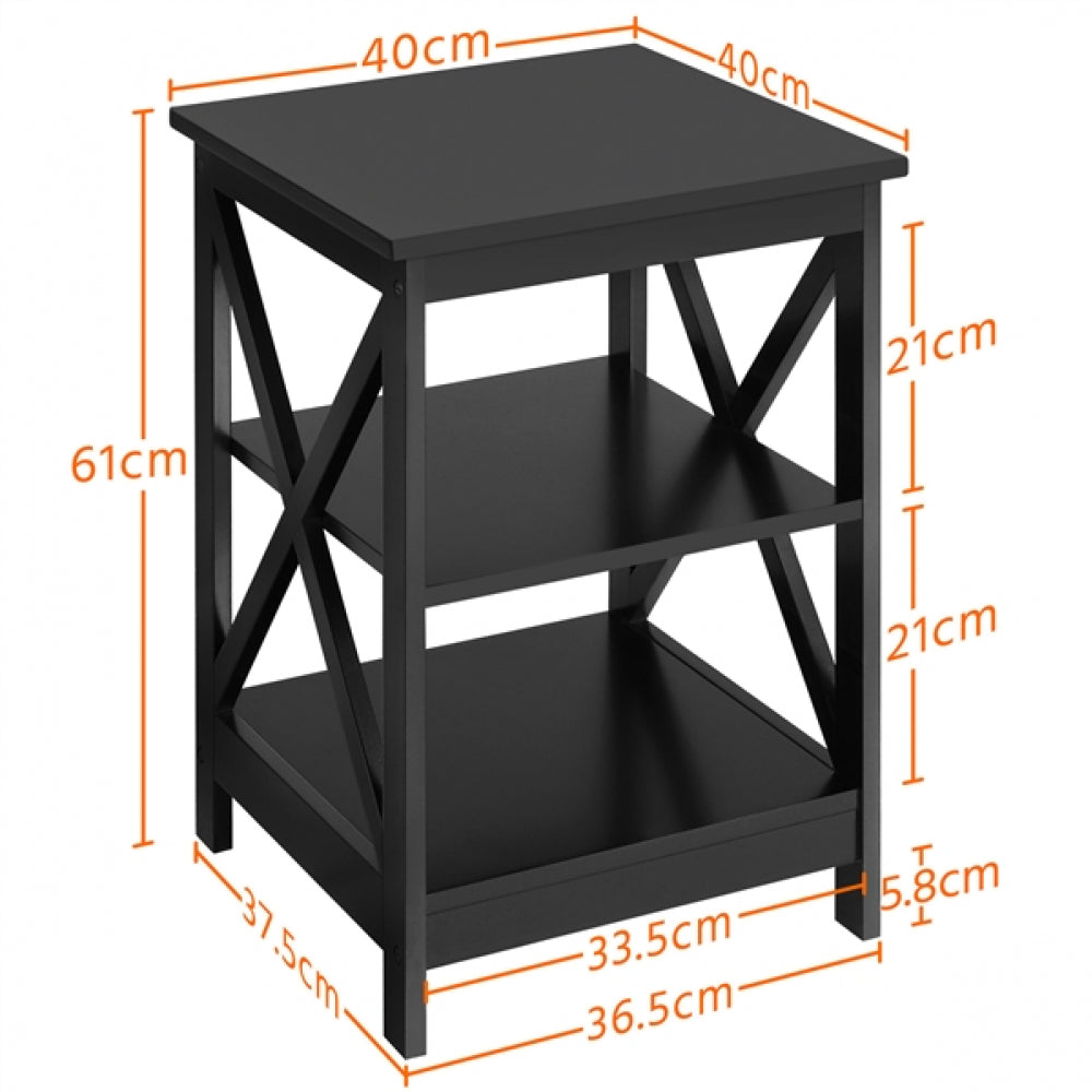 3 Tier Wood X Shape Bedside End Table Storage Cabinet Night Stand