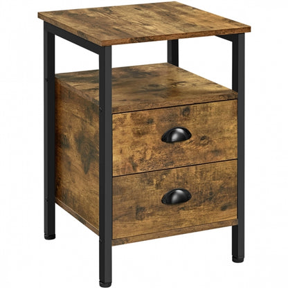 Side Table with 2 Drawers and Open Shelf