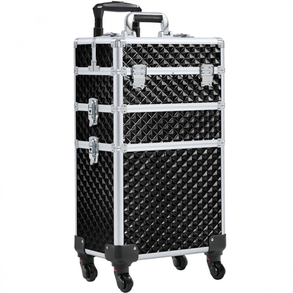 3-in-1 Rolling Makeup Train Case Portable Cosmetic Trolley