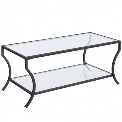 2-tier Rectangular Iron Framed Tempered Glass Coffee Table