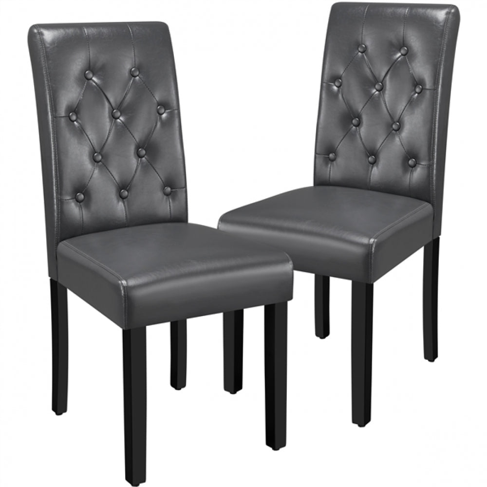 2pcs Dining Chair Button Tufted Padded Faux Leather