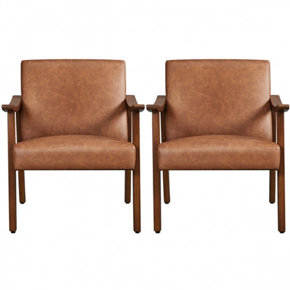 Mid-Century Modern Faux Leather Armchairs with Solid Wood Frame Accent Chair