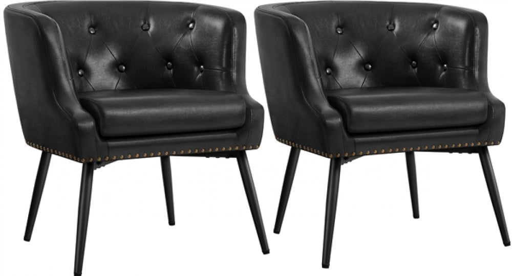 2pcs Button Tufted Faux Leather Barrel Accent Chair