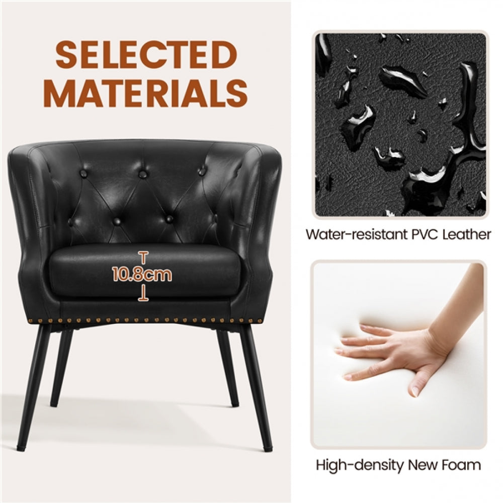 2pcs Button Tufted Faux Leather Barrel Accent Chair
