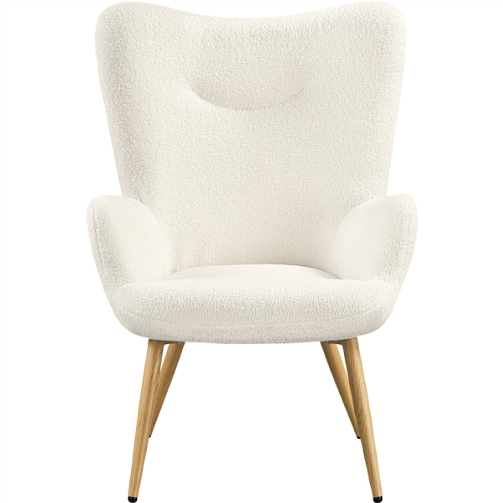 Boucle Fabric Armchair Accent Chair with Wood-tone Metal Legs
