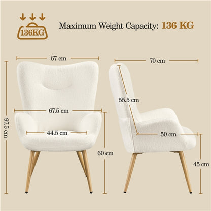 Boucle Fabric Armchair Accent Chair with Wood-tone Metal Legs