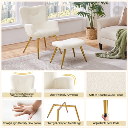 Boucle Accent Chair and Ottoman