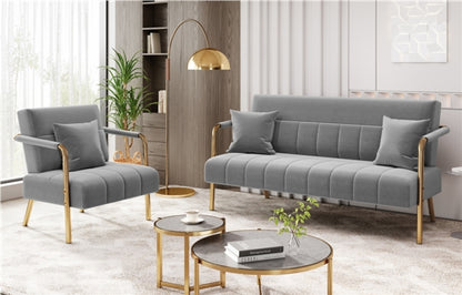 Velvet Upholstered Sofa Couch + Accent Armchair Lounge Chair