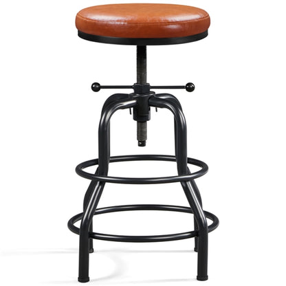 Vintage Industrial Bar Stool Rustic Swivel Bar Stool Round Faux Leather Metal Stool