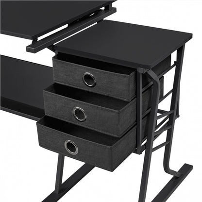 Drafting Table & Stool Set For Artists Tilting Tabletop with Additional Side Countertop