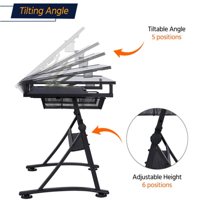 Height Adjustable Glass Drafting Table & Stool Set Art Table
