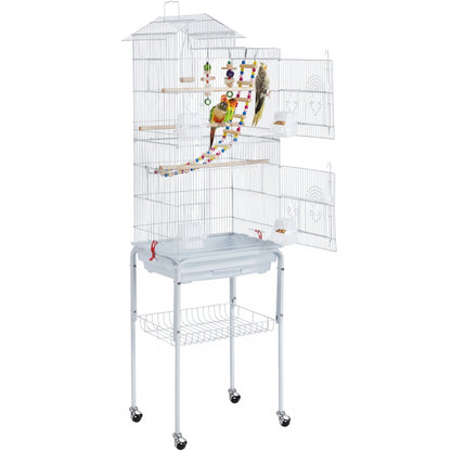 Rolling Metal Bird Cage with Detachable Stand Toys Included