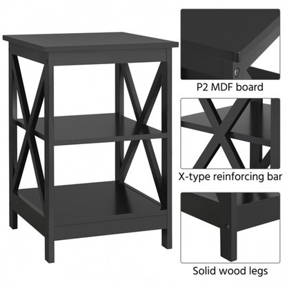 3 Tier Wood X Shape Bedside End Table Storage Cabinet Night Stand