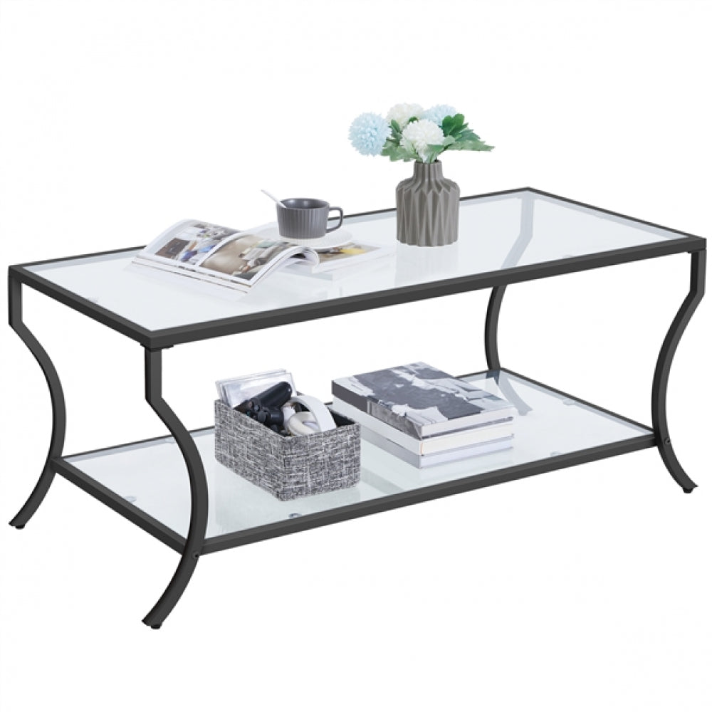 2-tier Rectangular Iron Framed Tempered Glass Coffee