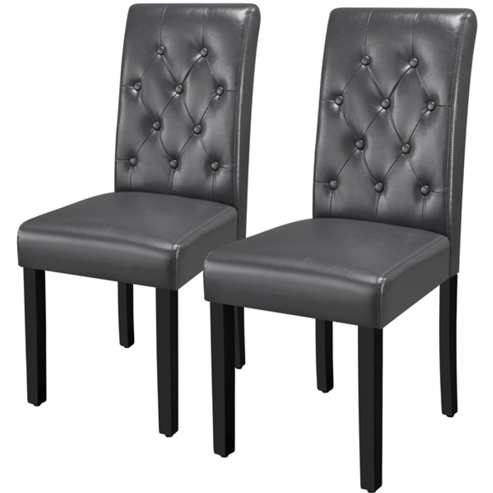 2pcs Dining Chair Button Tufted Padded Faux Leather