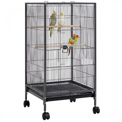 40-Inch H Wrought Iron Bird Cage with Rolling Stand