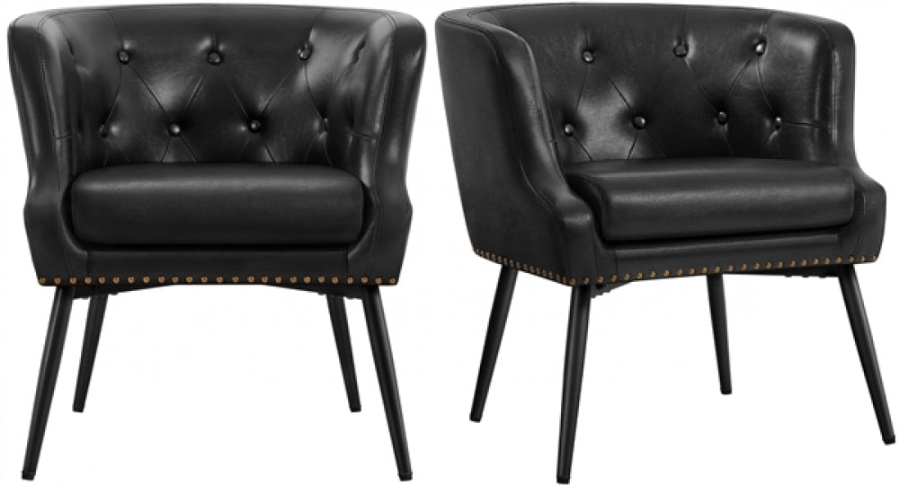 2pcs Button Tufted Faux Leather Barrel Accent Chair