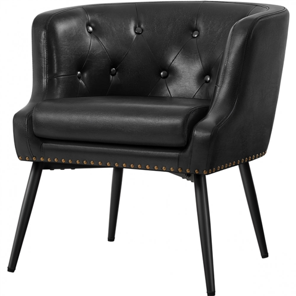 2pcs Button Tufted Faux Leather Barrel Accent Chair