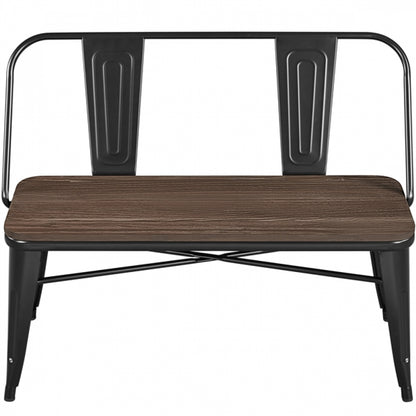 Industrial Metal Dining Bench with Wooden Top for Patio Kitchen