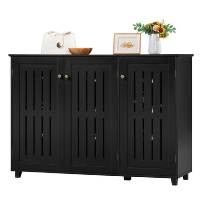 Louvered Door 4 Tier Shoe Storage Cabinet 3-Door Wide Shoe Rack