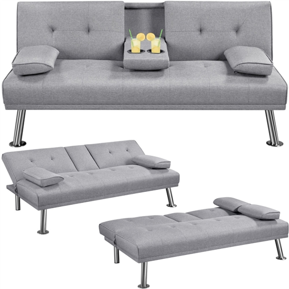 Fabric Upholstered Convertible Futon Sofa Bed