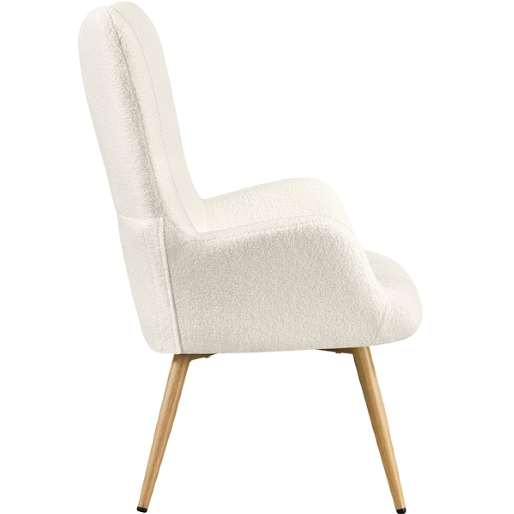 Boucle Fabric Armchair Accent Chair with Wood-tone Metal Legs