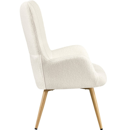 Boucle Fabric Armchair Accent Chair with Wood-tone Metal Legs