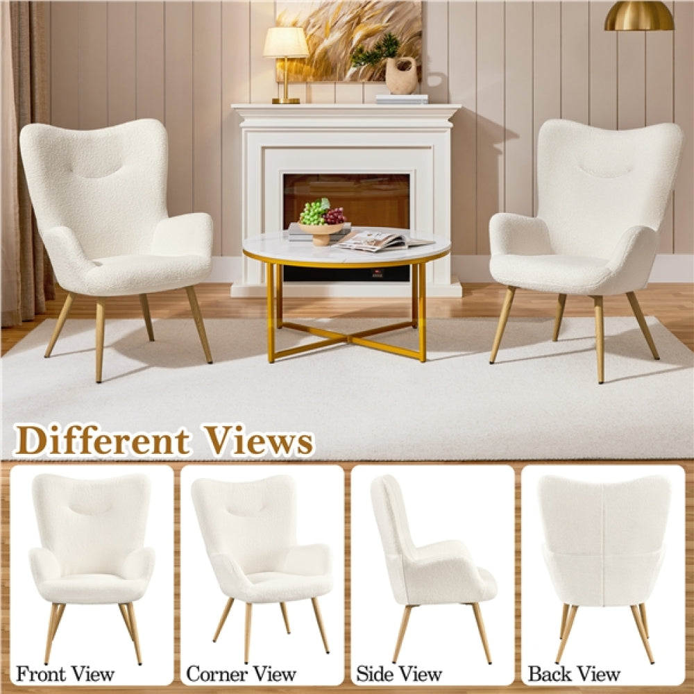 Boucle Fabric Armchair Accent Chair with Wood-tone Metal Legs
