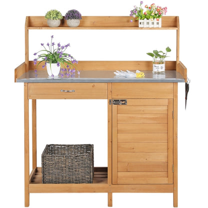 Outdoor Garden Potting Bench Table Work Bench Metal Tabletop