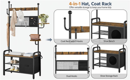 Hall Tree with Cat House Coat Rack Shoe Rack