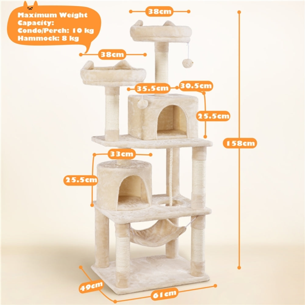 Multi-Level Cat Tree with 2 Condos & 2 Perches & Scratching Posts & Hammock
