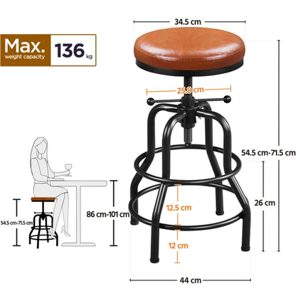 Vintage Industrial Bar Stool Rustic Swivel Bar Stool Round Faux Leather Metal Stool
