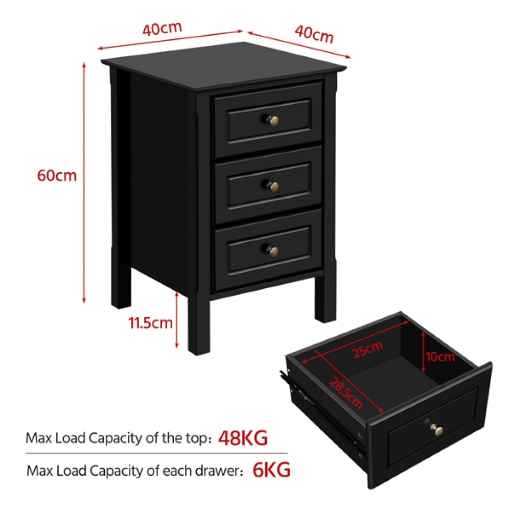 2x Side Table Nightstand End Table 3-drawer Side Table