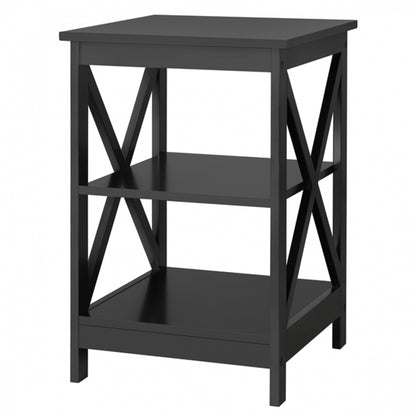 3 Tier Wood X Shape Bedside End Table Storage Cabinet Night Stand