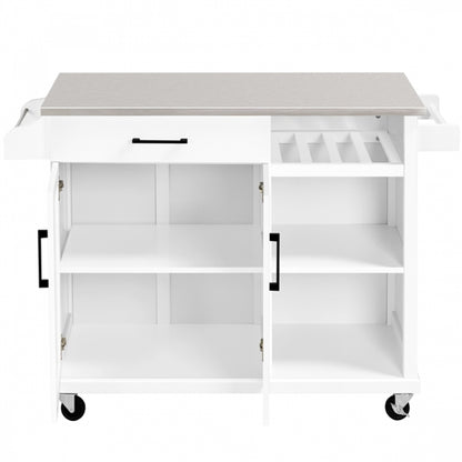 Kitchen Trolley Kitchen Island Cart with Stainless Steel Top & Storage