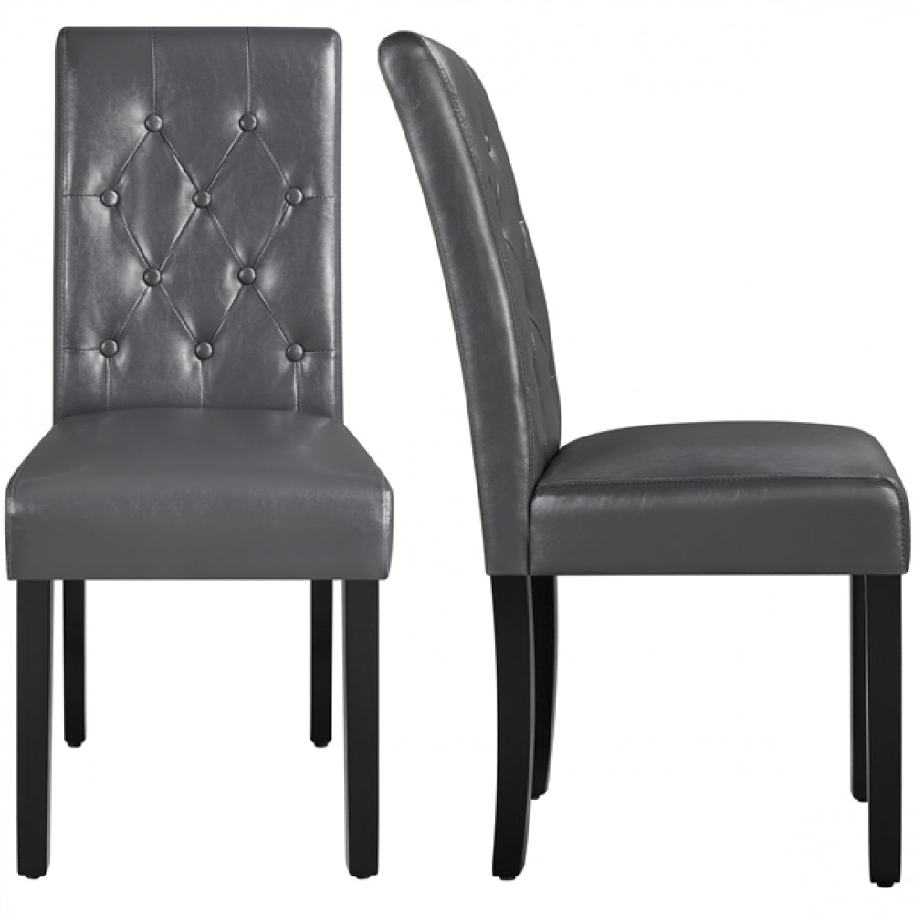 2pcs Dining Chair Button Tufted Padded Faux Leather