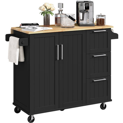 Kitchen Cart Kithen Trolley with Wood Top and Drop Leaf Breakfast Bar