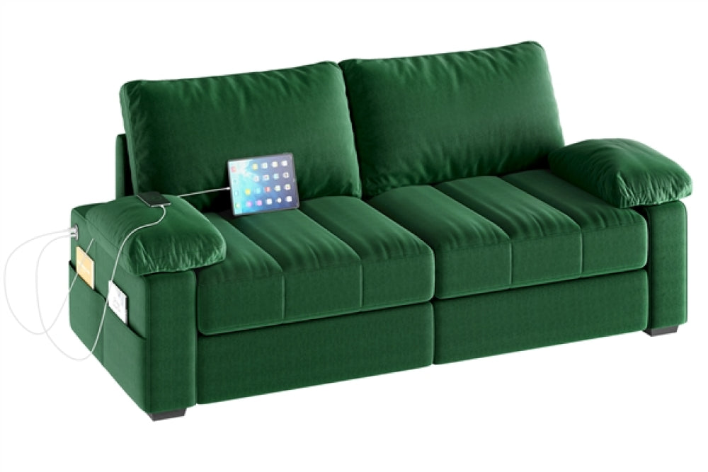 2-Seater Velvet Couch with Pillow Top Arms