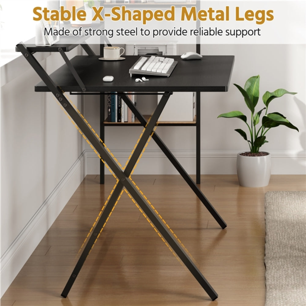 2-Tier Foldable Computer Desk w/ Monitor Shelf
