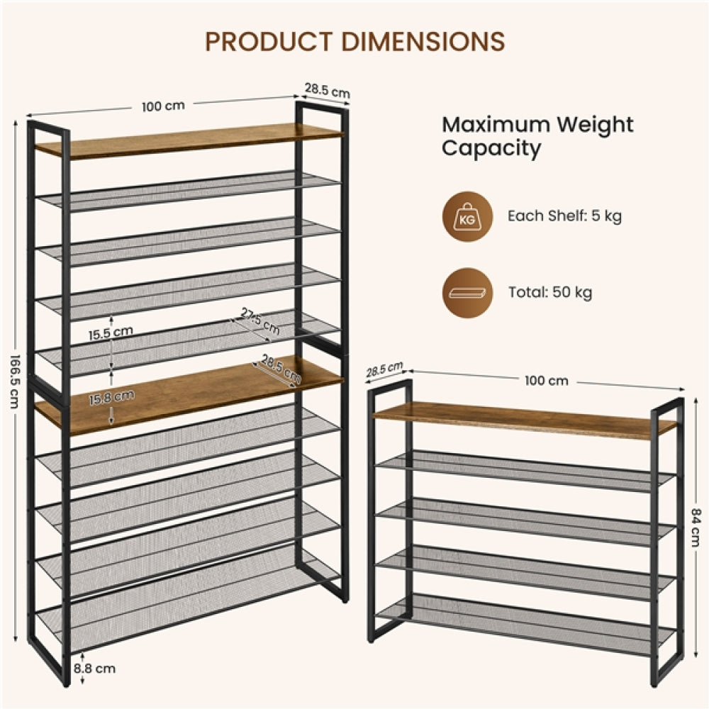 10-Tier Iron Shoe Rack Organizer