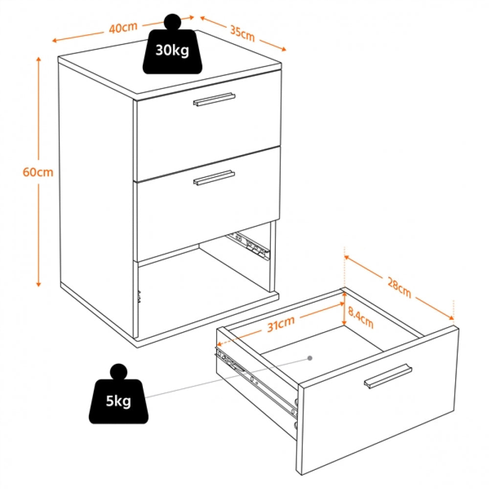 Side Table 3 Drawers End Table Chest Dresser Metal Handles Cabinet White