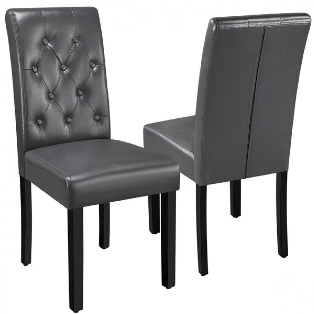 2pcs Dining Chair Button Tufted Padded Faux Leather