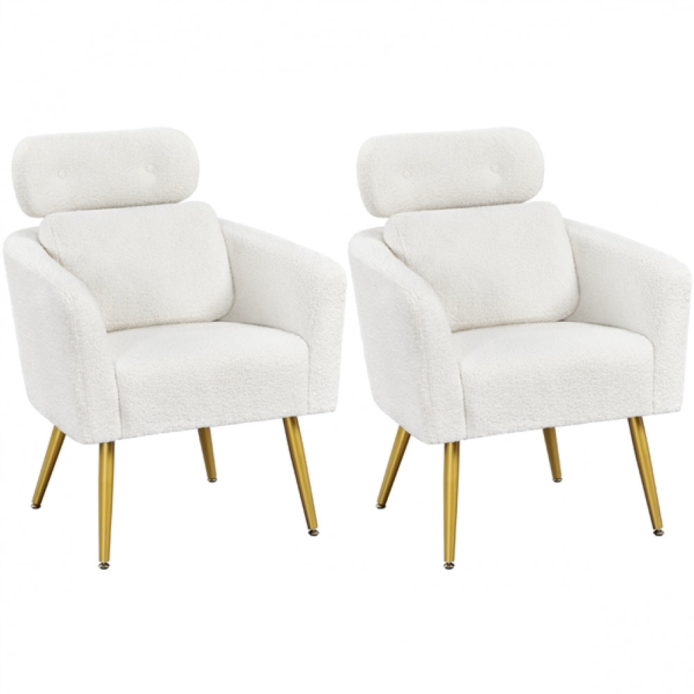 2pcs Boucle Barrel Accent Chair with Adjustable Headrest