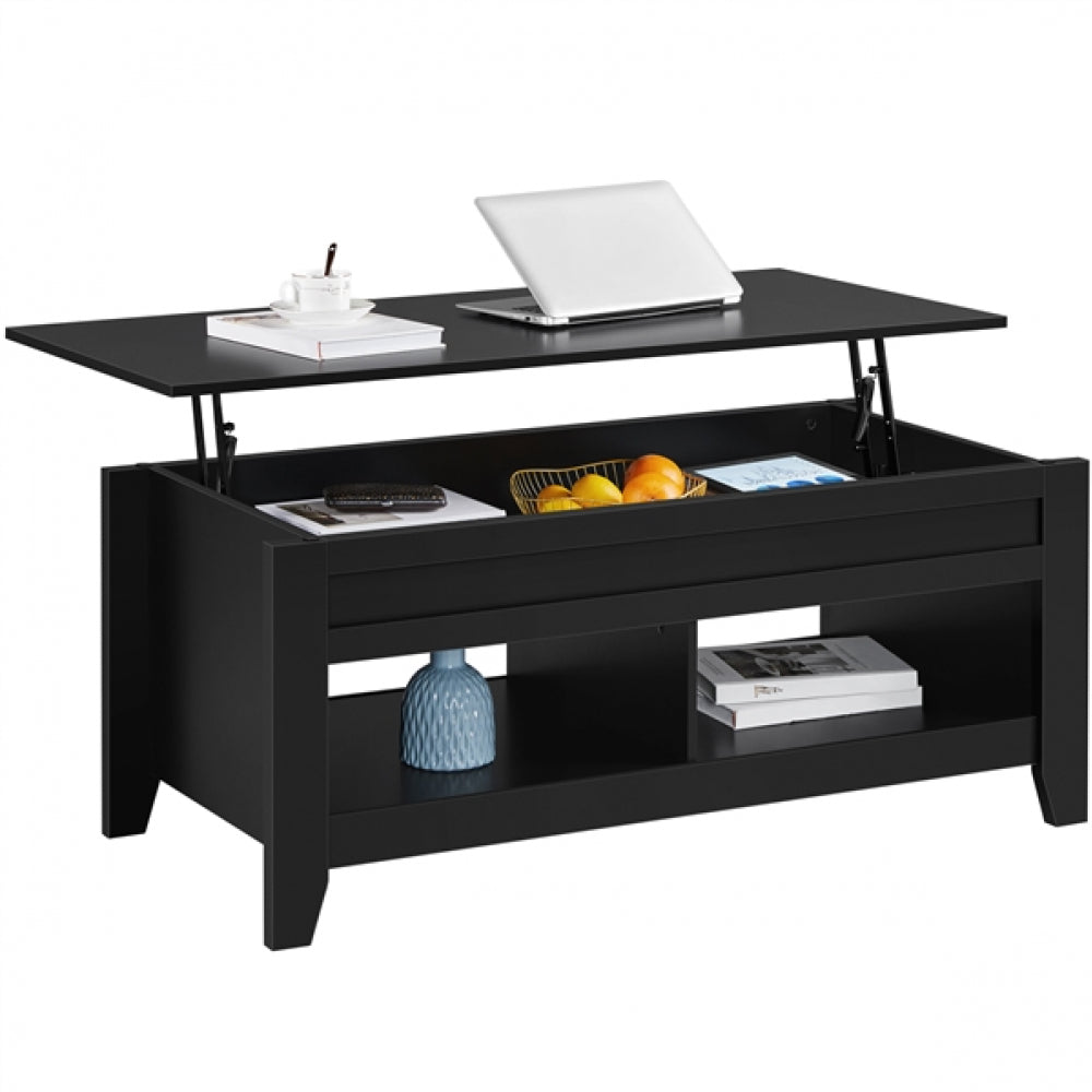 L 120cm Lift Top Coffee Table w/Hidden Compartment & 2 Open Shelves