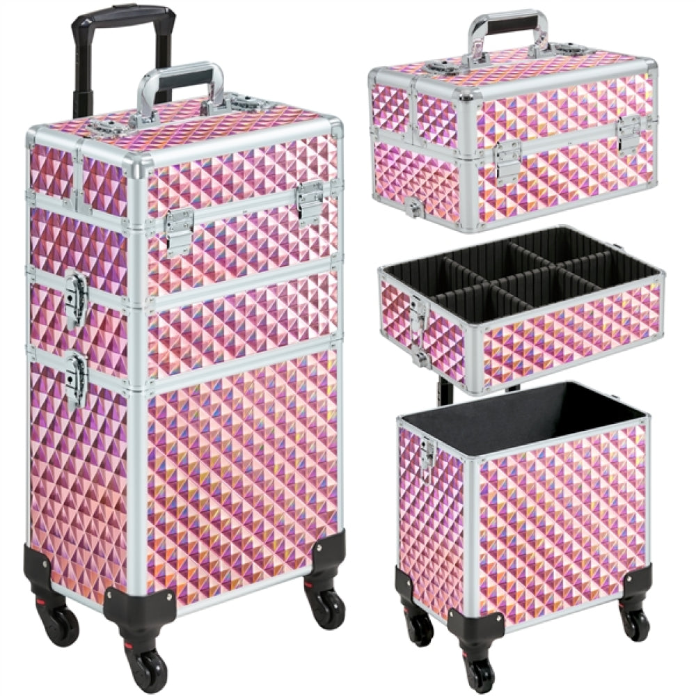 3-in-1 Rolling Makeup Train Case Portable Cosmetic Trolley